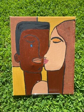Original Modern Couple Cubism Painting